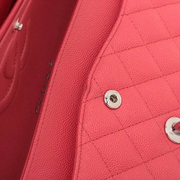 Chanel Matelasse 25 Caviar Skin Double Flap Double Chain Bag Red Silver Metal - Picture 14 of 16